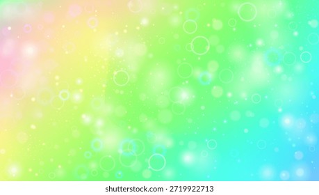 Rainbow Gradient. Pink Kawaii Background And Beautiful Princess Pattern. Purple, Yellow Fairy Hologram. Cosmic Candy Light With Holographic Sparkle Texture. Green Rainbow Gradient.
