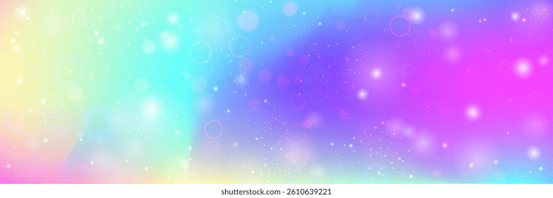 Rainbow Gradient. Pink Unicorn Hologram And Beautiful Magic Background. Purple Kawaii Pattern. Vector Cartoon Galaxy With Sparkle And Mermaid Glitter. Blue Rainbow Gradient.