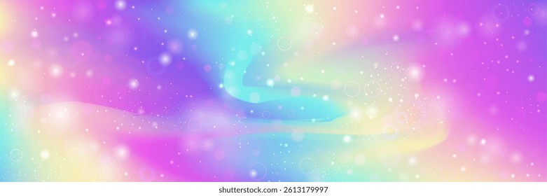 Rainbow Gradient. Pink Unicorn Pattern And Beautiful Fairy Hologram. Purple Magic Background. Bright Universe Dream With Shiny Fairytale Glitter. Blue Rainbow Gradient.