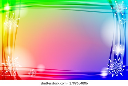 Rainbow gradient and snowflakes background illustration
