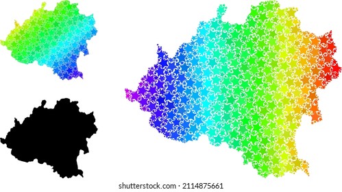 Rainbow gradient star collage map of Soria Province. Vector colored map of Soria Province with rainbow gradients. Mosaic map of Soria Province collage is created with random colored star elements.