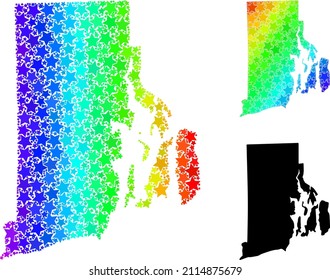 Rainbow gradient star mosaic map of Rhode Island State. Vector colored map of Rhode Island State with rainbow gradients.