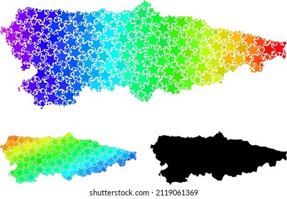 Rainbow gradient star mosaic map of Asturias Province. Vector colorful map of Asturias Province with rainbow gradients.