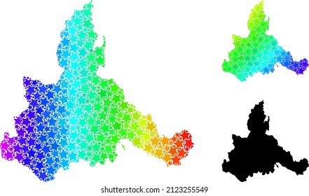 Rainbow gradient star mosaic map of Zaragoza Province. Vector vibrant map of Zaragoza Province with rainbow gradients.