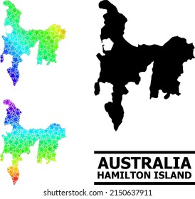 Rainbow gradient star mosaic map of Hamilton Island. Vector colored map of Hamilton Island with rainbow gradients. Mosaic map of Hamilton Island collage is formed with scattered colorful star parts.