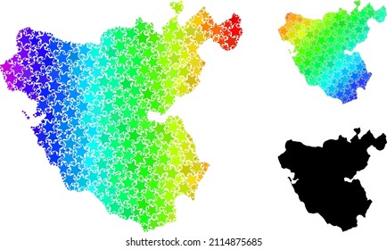 Rainbow gradient starred collage map of Cadiz Province. Vector colored map of Cadiz Province with spectrum gradients.