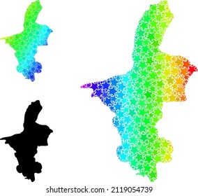 Rainbow gradient starred mosaic map of Ningxia Hui Region. Vector colorful map of Ningxia Hui Region with spectrum gradients.