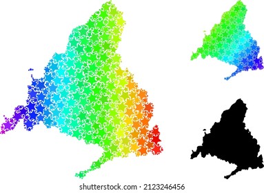 Rainbow gradient starred mosaic map of Madrid Province. Vector colorful map of Madrid Province with rainbow gradients. Mosaic map of Madrid Province collage is made with chaotic color star items.