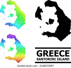 Rainbow gradient starred mosaic map of Santorini Island. Vector vibrant map of Santorini Island with rainbow gradients.