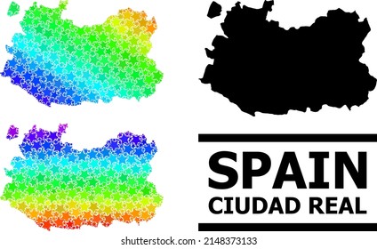 Rainbow gradient starred mosaic map of Ciudad Real Province. Vector colorful map of Ciudad Real Province with rainbow gradients.