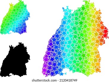 Rainbow gradient stars mosaic map of Baden-Wurttemberg State. Vector colorful map of Baden-Wurttemberg State with rainbow gradients.