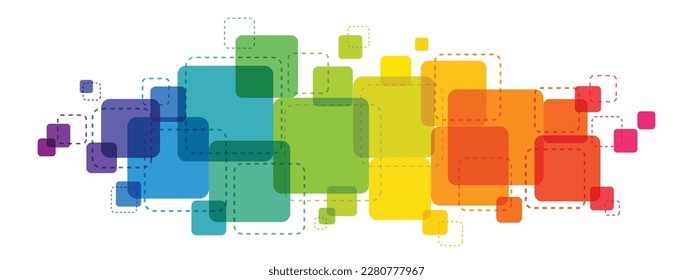 Rainbow gradient vector banner overlapping squares