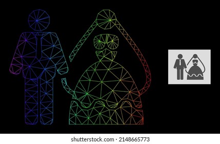 Rainbow gradiented mesh bride   groom icon  Geometric frame 2D network is based bride   groom icon  generated and triangle mesh network  and rainbow gradient 
