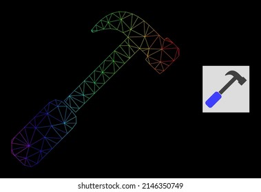 Rainbow gradiented mesh hammer icon  Geometric frame flat net is based hammer icon  generated and polygonal mesh net  and rainbow gradient 