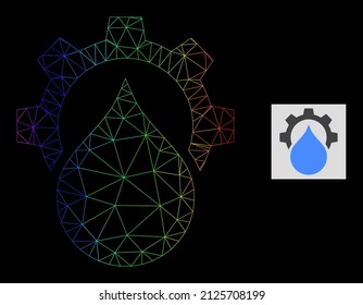 Icono del equipo de servicio de suministro de agua de malla gradientada con arco iris. Red plana de marco geométrico basada en el icono del equipo de servicio de suministro de agua, generada con red de malla triangular, con gradiente espectral.