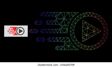 Rainbow gradiented net move right icon. Geometric frame flat net is based on move right icon, generated from triangle mesh net, with rainbow gradient.
