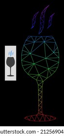 Rainbow gradiented net wine flavour icon. Geometric frame 2D net is based on wine flavour icon, generated with triangular mesh net, with rainbow gradient.
