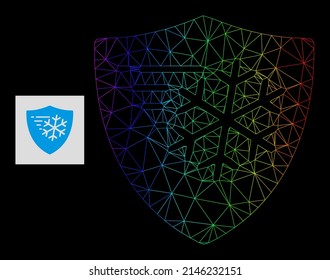 Rainbow gradiented network frost protection icon. Geometric frame flat network based on frost protection icon, generated with polygonal mesh network, with rainbow gradient.