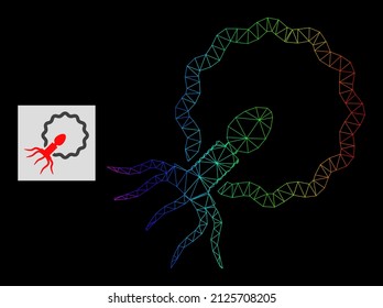 Rainbow gradiented network virus penetrating cell icon. Geometric frame flat network is based on virus penetrating cell icon, generated with triangular mesh framework, with rainbow gradient.