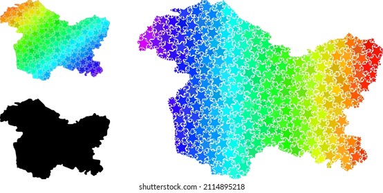 Rainbow gradiented star collage map of Jammu and Kashmir State. Vector vibrant map of Jammu and Kashmir State with rainbow gradients.
