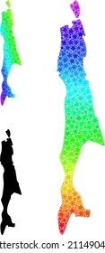 Rainbow gradiented star collage map of Sakhalin Island. Vector colored map of Sakhalin Island with spectral gradients.