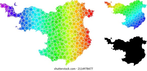 Rainbow gradiented star collage map of Gerona Province. Vector colorful map of Gerona Province with spectrum gradients.