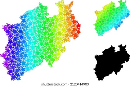 Rainbow gradiented star collage map of North Rhine-Westphalia State. Vector vibrant map of North Rhine-Westphalia State with rainbow gradients.