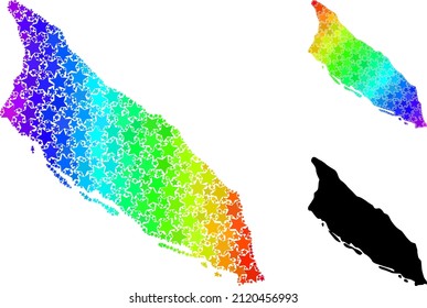 Rainbow gradiented star collage map of Aruba Island. Vector colorful map of Aruba Island with spectrum gradients. Mosaic map of Aruba Island collage is created with random colorful star items.