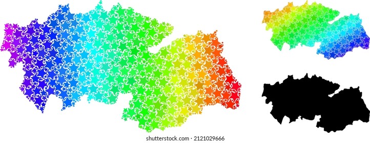 Rainbow gradiented star collage map of Toledo Province. Vector colored map of Toledo Province with rainbow gradients. Mosaic map of Toledo Province collage is created with random colored star items.