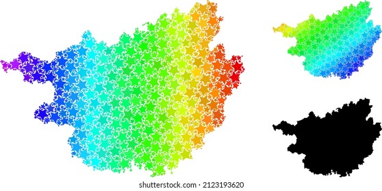 Rainbow gradiented star collage map of Guangxi Zhuang Region. Vector colorful map of Guangxi Zhuang Region with rainbow gradients.