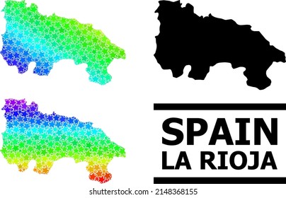 Rainbow gradiented star collage map of La Rioja Spanish Province. Vector vibrant map of La Rioja Spanish Province with spectrum gradients.