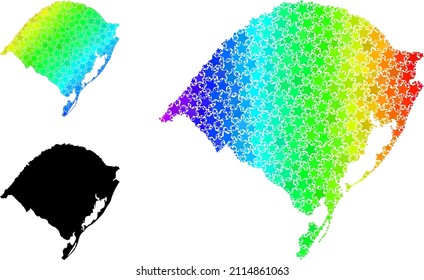 Mapa de mosaicos con estrellas grandiosas del arcoiris del estado de Río Grande do Sul. Mapa vectorial del estado de Rio Grande do Sul con gradientes espectrales.