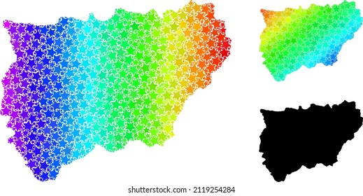 Rainbow gradiented star mosaic map of Jaen Spanish Province. Vector colored map of Jaen Spanish Province with rainbow gradients.