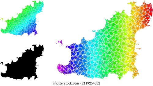 Rainbow gradiented star mosaic map of Guernsey Island. Vector colored map of Guernsey Island with rainbow gradients.