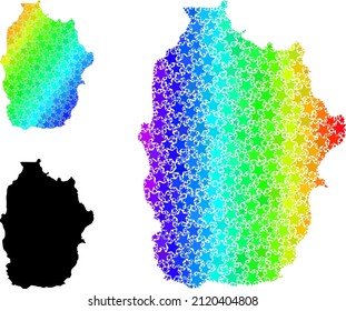 Rainbow gradiented star mosaic map of Azores - Flores Island. Vector colored map of Azores - Flores Island with spectrum gradients.