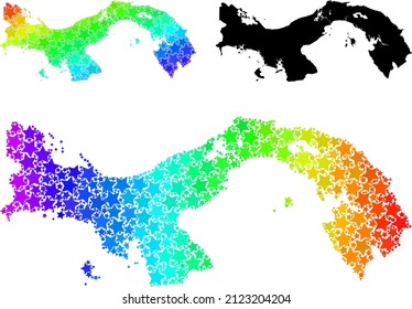 Rainbow gradiented star mosaic map of Panama. Vector colored map of Panama with rainbow gradients. Mosaic map of Panama collage is formed with random colorful star elements.