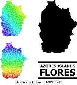 Rainbow gradiented star mosaic map of Azores - Flores Island. Vector colored map of Azores - Flores Island with rainbow gradients.