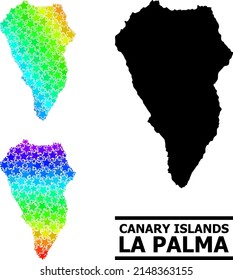 Rainbow gradiented star mosaic map of La Palma Island. Vector colorful map of La Palma Island with spectral gradients.