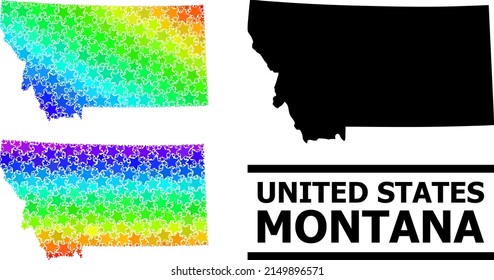 Rainbow gradiented star mosaic map of Montana State. Vector colorful map of Montana State with spectral gradients.