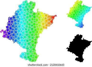 Rainbow gradiented starred mosaic map of Navarra Province. Vector colored map of Navarra Province with rainbow gradients.