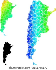 Rainbow gradiented stars collage map of Argentina. Vector colorful map of Argentina with rainbow gradients. Mosaic map of Argentina collage is designed with random color star elements.