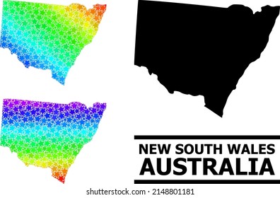 Rainbow gradiented stars collage map of New South Wales. Vector colorful map of New South Wales with rainbow gradients.