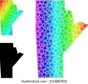 Mapa de mosaicos de estrellas grandiosas del arcoiris de la provincia de Manitoba. Mapa de colores vectoriales de la provincia de Manitoba con gradientes espectrales.