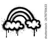 Rainbow graffiti with black spray paint isolated with a white background.