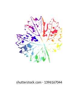 Rainbow grape leaf imprint isolated on white background. LGBT symbol community sign