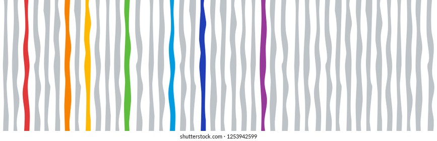 rainbow and gray curved lines, wide abstract background