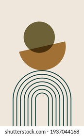 Rainbow Green Boho Minimalist Printed Wall Art Geometric Abstract Print Bohemian Art work, vector crescent, poster vintage illustration