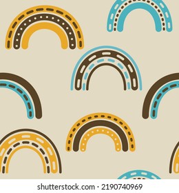 Rainbow groovy 1970 good vibes seamless vector pattern background. Warm retro abstract wallpaper, 70s neutral baby decor. Old school vintage hippie vibe trippy pattern, good vibes art, digital paper