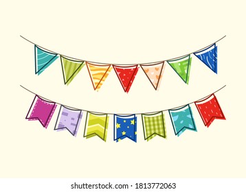 Rainbow haging banner flag in flat style