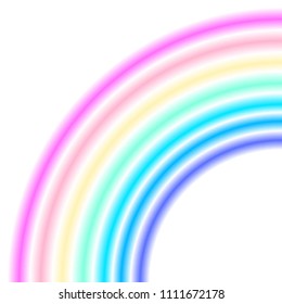 Rainbow half arc shape, quarter circle, pastel neon spectrum colors, colorful striped pattern. Vector illustration.